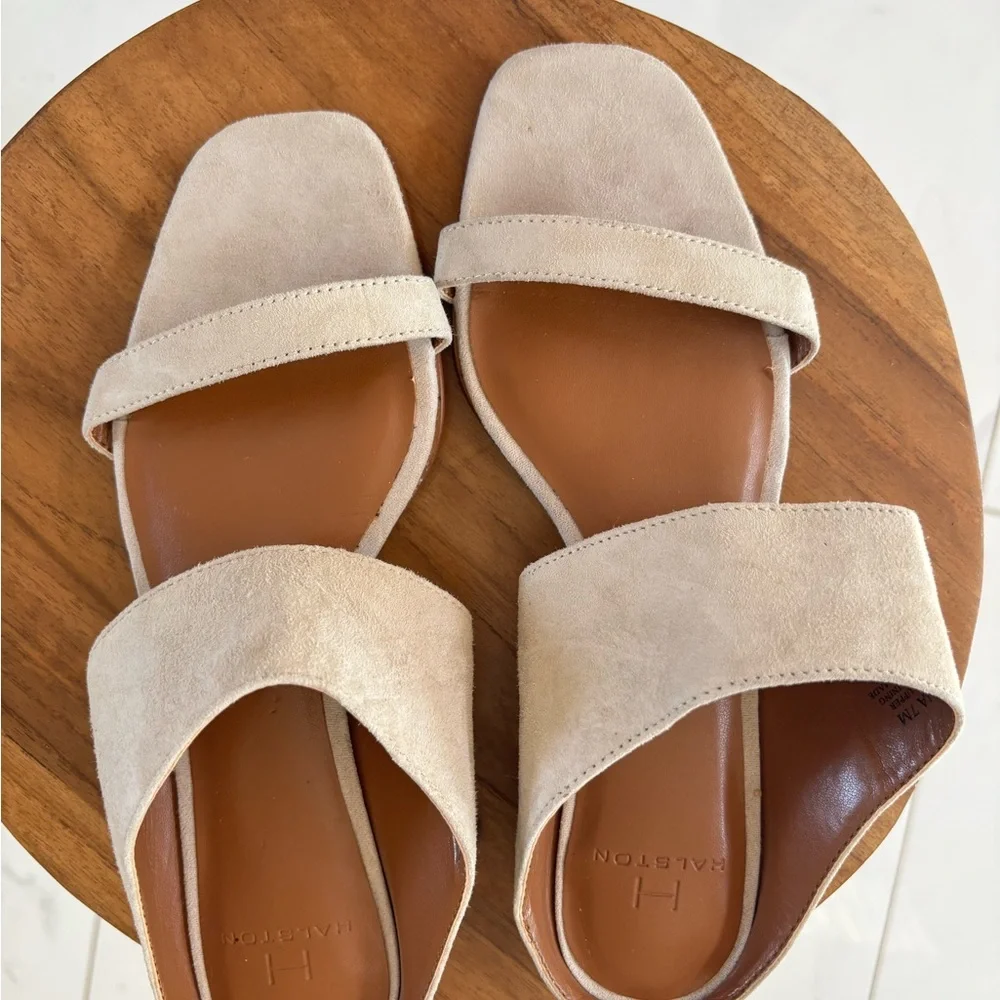 Halston Heritage Neutral Beige Suede Slide Mules - Picture 4 of 14